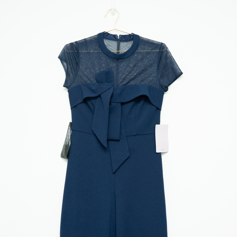 JS Collections - Stretch Crepe Illusion Neck Bow Jumpsuit - Picture 6 of 9